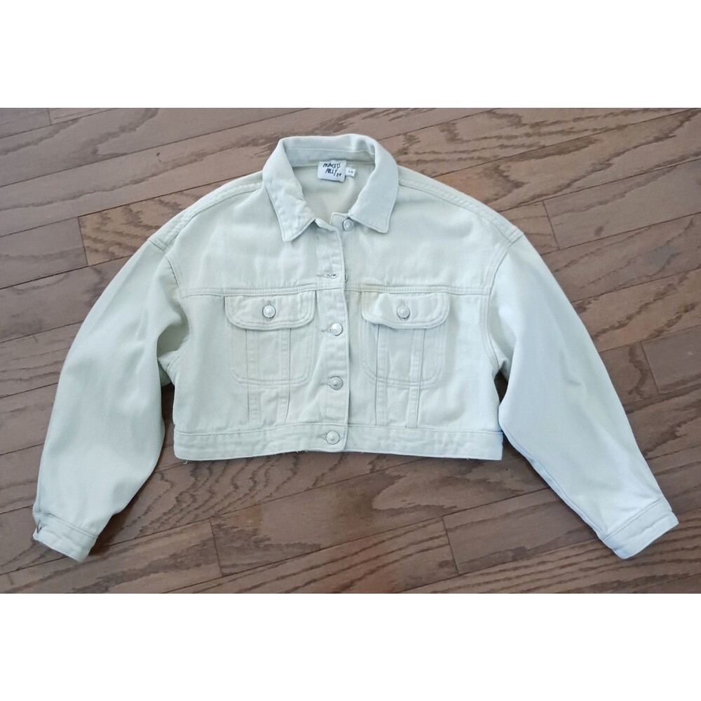 Princess Polly Light Khaki Denim Crop Trucker Jacket S/M Oversized